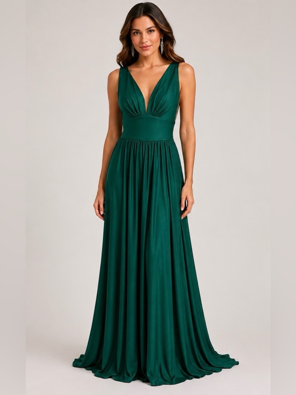 New Trends Emerald Green Plunge Open Back Maxi Dress Size 10 NWT